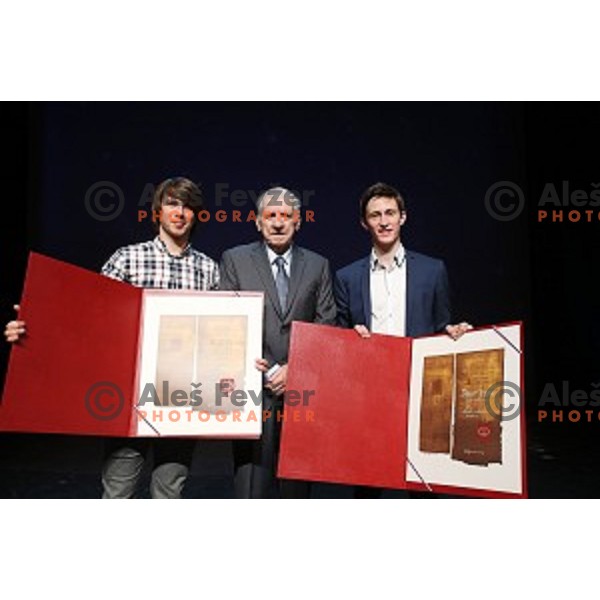 Zan Kosir, Miklavz Sever, Peter Prevc at 50. Annual Bloudek Prizes in Cankarjev dom, Ljubljana, Slovenia on February 11, 2015