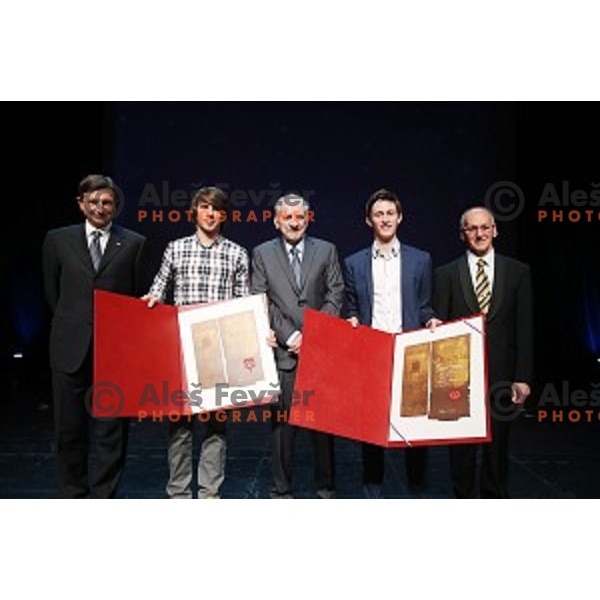Borut Pahor, Zan Kosir, Miklavz Sever, Peter Prevc, Miro Cerar at 50. Annual Bloudek Prizes in Cankarjev dom, Ljubljana, Slovenia on February 11, 2015