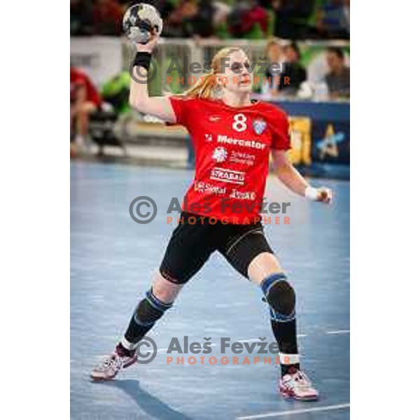 Tamara Mavsar of Krim Mercator in action during handball match between RK Krim Mercator and Buducnost in round 3 of EHF Champions Leauge, played in Arena Stozice, Ljubljana, Slovenia on February 13, 2015