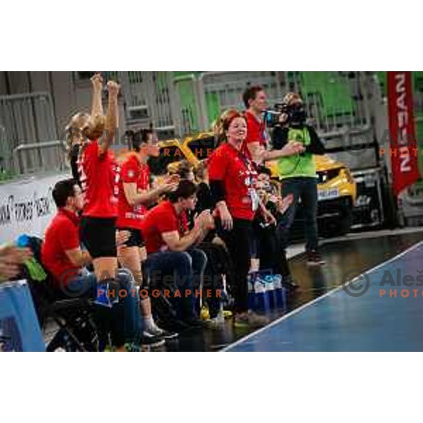 Marta Bon, headcoach of Krim Mercator in action during handball match between RK Krim Mercator and Buducnost in round 3 of EHF Champions Leauge, played in Arena Stozice, Ljubljana, Slovenia on February 13, 2015