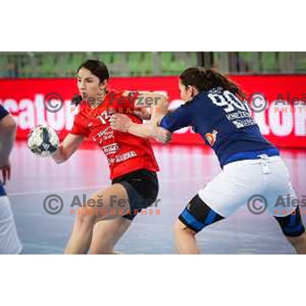 Mirjeta Bajramoska of Krim Mercator in action during handball match between RK Krim Mercator and Buducnost in round 3 of EHF Champions Leauge, played in Arena Stozice, Ljubljana, Slovenia on February 13, 2015