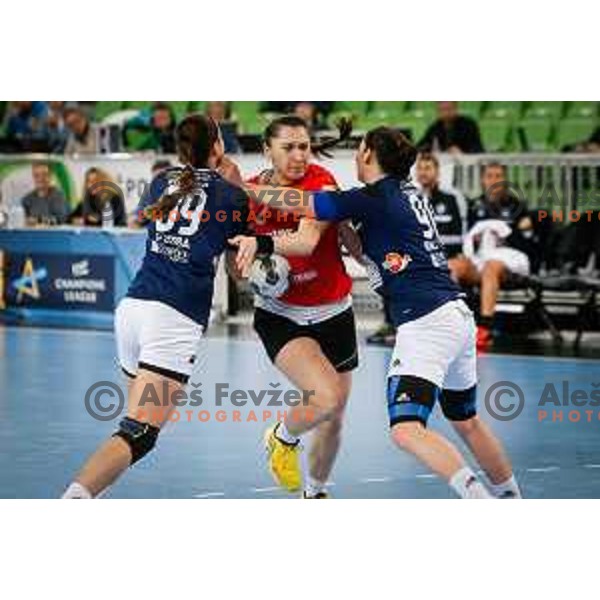 L. Artsiukhovich of Krim Mercator in action during handball match between RK Krim Mercator and Buducnost in round 3 of EHF Champions Leauge, played in Arena Stozice, Ljubljana, Slovenia on February 13, 2015