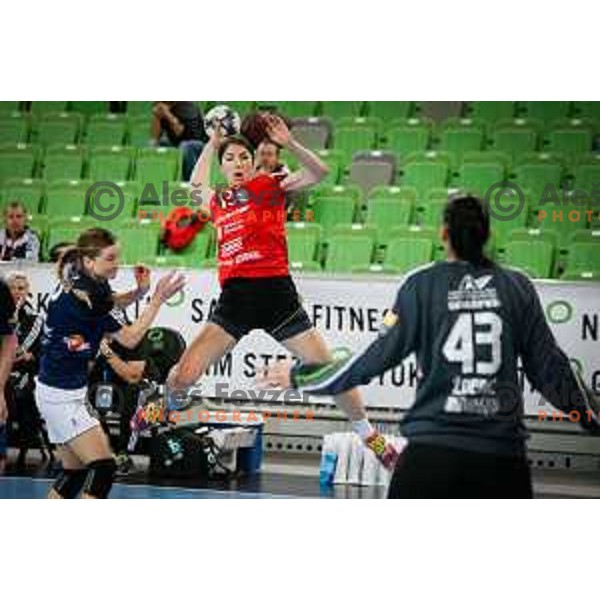 Mirjeta Bajramoska of Krim Mercator in action during handball match between RK Krim Mercator and Buducnost in round 3 of EHF Champions Leauge, played in Arena Stozice, Ljubljana, Slovenia on February 13, 2015