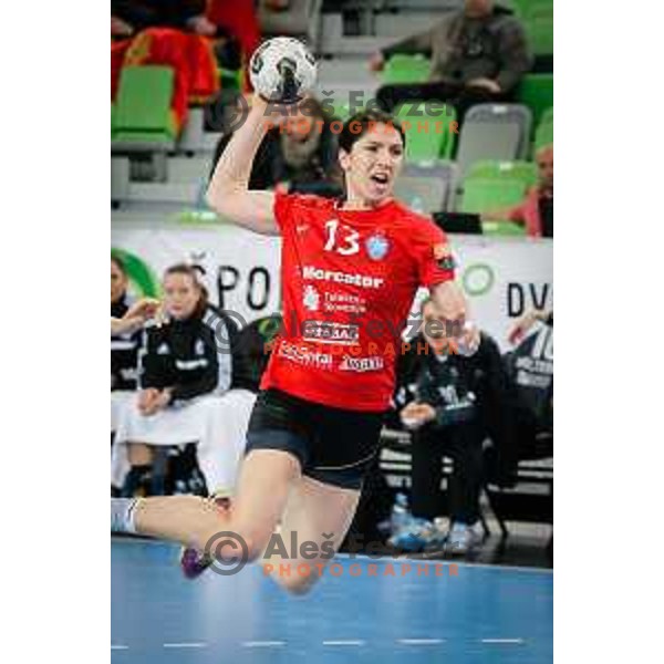 Mirjeta Bajramoska of Krim Mercator in action during handball match between RK Krim Mercator and Buducnost in round 3 of EHF Champions Leauge, played in Arena Stozice, Ljubljana, Slovenia on February 13, 2015