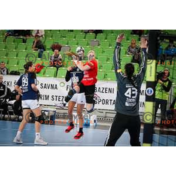 Tamara Mavsar of Krim Mercator in action during handball match between RK Krim Mercator and Buducnost in round 3 of EHF Champions Leauge, played in Arena Stozice, Ljubljana, Slovenia on February 13, 2015