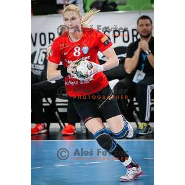 Tamara Mavsar of Krim Mercator in action during handball match between RK Krim Mercator and Buducnost in round 3 of EHF Champions Leauge, played in Arena Stozice, Ljubljana, Slovenia on February 13, 2015