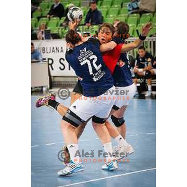 Elizabeth Omoregie of Krim Mercator in action during handball match between RK Krim Mercator and Buducnost in round 3 of EHF Champions Leauge, played in Arena Stozice, Ljubljana, Slovenia on February 13, 2015