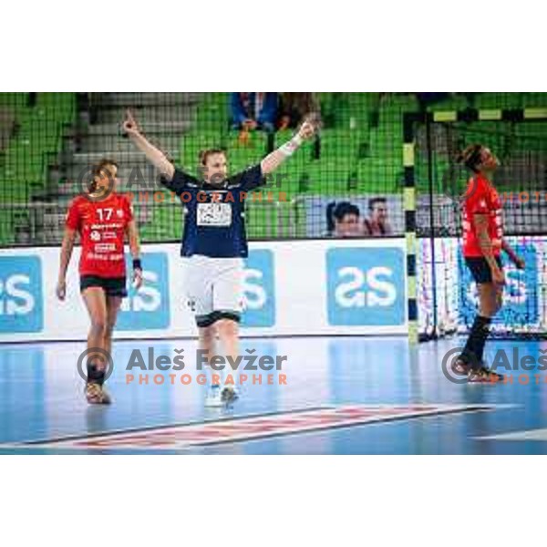 Dragana Cvijic of Buducnost in action during handball match between RK Krim Mercator and Buducnost in round 3 of EHF Champions Leauge, played in Arena Stozice, Ljubljana, Slovenia on February 13, 2015