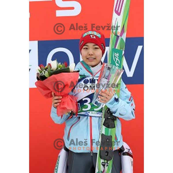 Sara Takanashi of Japan, winner of FIS Ski jumping World Cup in Ljubno, Slovenia on February 14, 2015