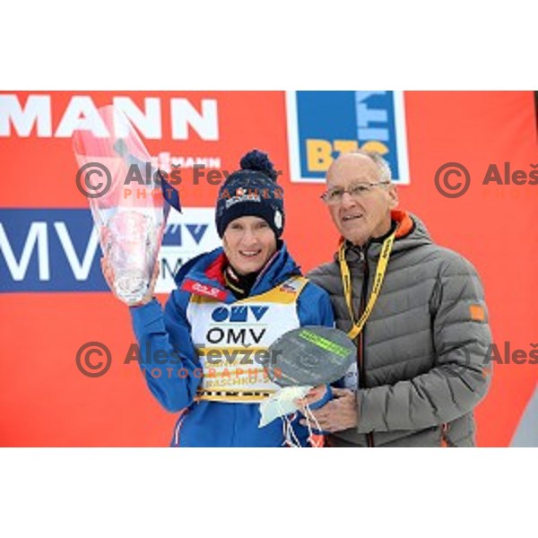 Daniela Iraschko-Stolz (AUT) and Miro Cerar at FIS Ski jumping World Cup in Ljubno, Slovenia on February 14, 2015