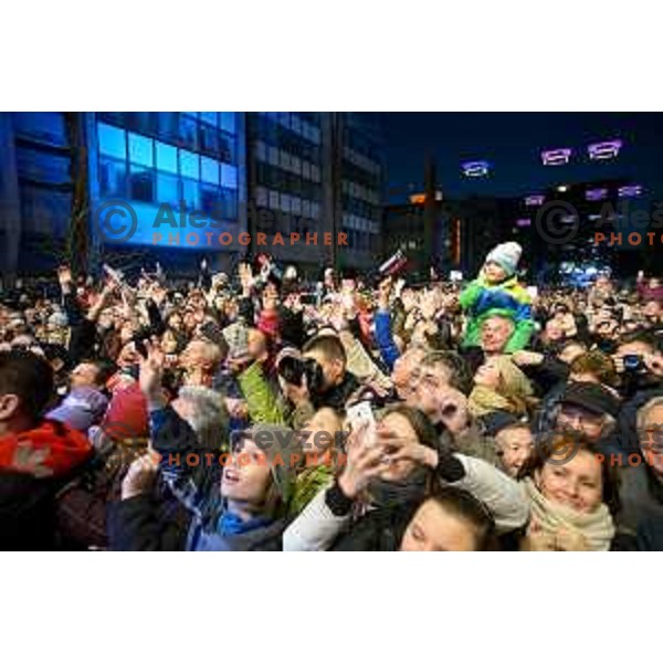 Fans during giant slalom start number draw, 51st Golden Fox, Maribor, 20.2.2015