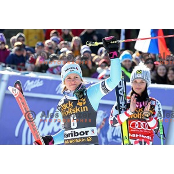 Viktoria Rebensburg (GER) in second run of 51. Golden Fox- Zlata Lisica FIS World Cup Giant Slalom in Maribor, Slovenia on February 21, 2015
