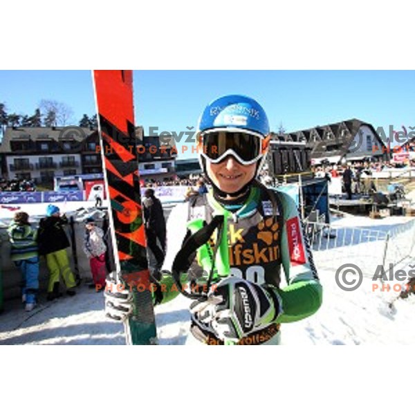 Ana Drev in first run of 51. Golden Fox- Zlata Lisica FIS World Cup Giant Slalom in Maribor, Slovenia on February 21, 2015