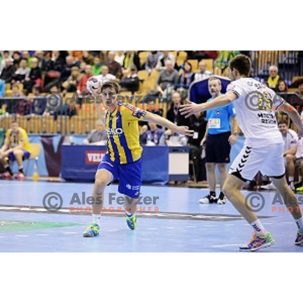 David Razgor of Celje Pivovarna Lasko in action during EHF Champions league handball match Celje PL- Chekovski in Zlatorog Hall, Celje, Slovenia on February 21, 2015