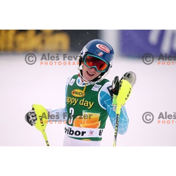 Mikaela Shiffrin (USA), winner of 51. Golden Fox- Zlata Lisica FIS World Cup Slalom in Maribor, Slovenia on February 22, 2015