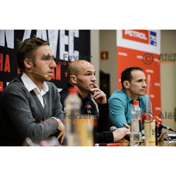 Luka Maselj, Dejan Zavec, Tomaz Barada at the press conference for the announcement of the boxing match with Sasha Yengoyan, Petrol building,Ljubljana, Slovenia, 24.02.2015