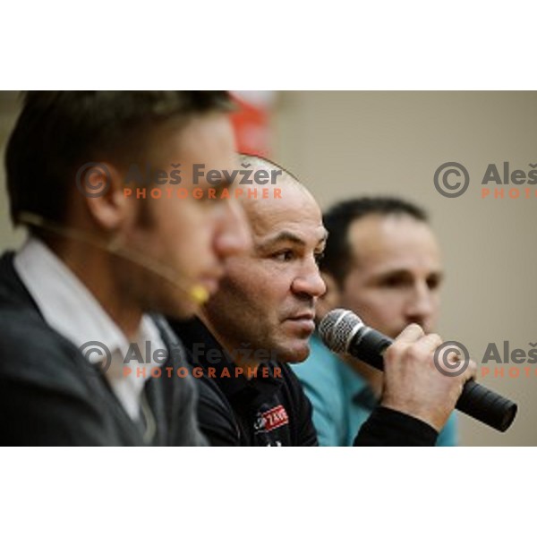 Luka Maselj, Dejan Zavec, Tomaz Barada at the press conference for the announcement of the boxing match with Sasha Yengoyan, Petrol building,Ljubljana, Slovenia, 24.02.2015