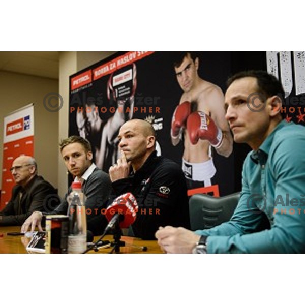 Bogdan Gabrovec, Luka Maselj, Dejan Zavec, Tomaz Barada at the press conference for the announcement of the boxing match with Sasha Yengoyan, Petrol building,Ljubljana, Slovenia, 24.02.2015