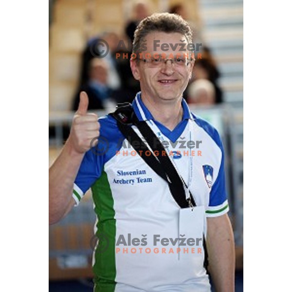 Tomaz Kirn, head coach of Slovenia men and junior compound team at 15. European Archery Indoor Championships in Bonifika Hall, Koper, Slovenia on February 28, 2015