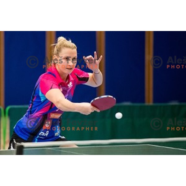 Manca Fajmut in action during tabel tennis match of National Championship 2015, Jesenice, Slovenia, on January 31, 2015