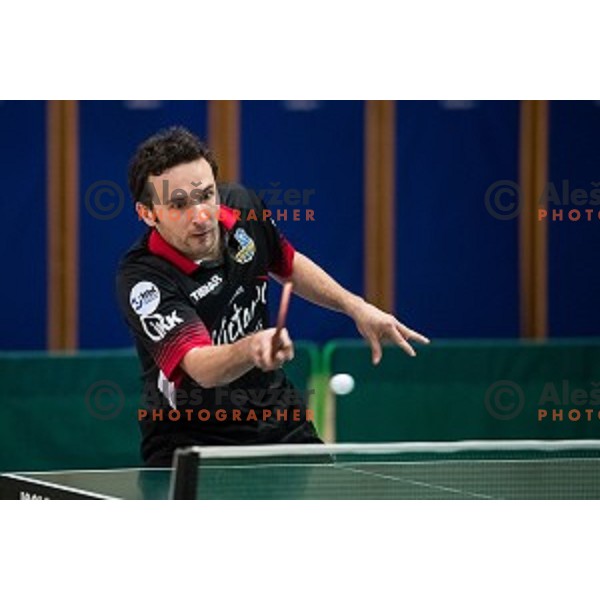 Bojan Tokic in action during tabel tennis match of National Championship 2015, Jesenice, Slovenia, on January 31, 2015