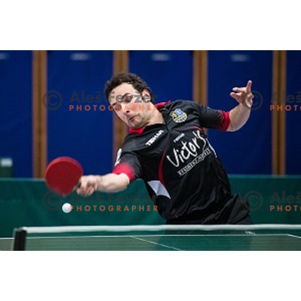 Bojan Tokic in action during tabel tennis match of National Championship 2015, Jesenice, Slovenia, on January 31, 2015