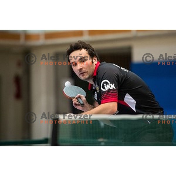 Bojan Tokic in action during tabel tennis match of National Championship 2015, Jesenice, Slovenia, on January 31, 2015