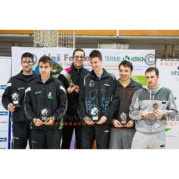 in action during tabel tennis match of National Championship 2015, Jesenice, Slovenia, on January 31, 2015