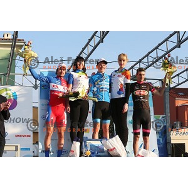 Primoz Roglic of Adria Mobil runnur-up and Gregor Muhllberger of Team Felbmayer Simplon Wels, winner of 2.Grand Prix of Izola, Slovenia on March 1, 2015