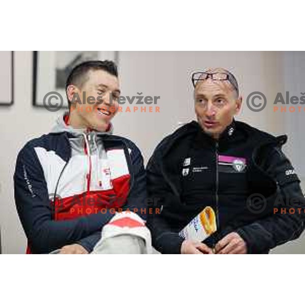 Kristijan Fajt, Marko Polanc at Cycling federation of Slovenia press conference before second edition of Grand Prix of Izola race. Manzioli palace, Izola, Slovenia on February 28, 2015
