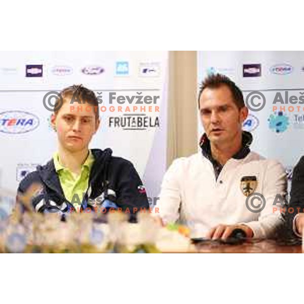 Matej Mohoric, Gorazd Stangelj at Cycling federation of Slovenia press conference before second edition of Grand Prix of Izola race. Manzioli palace, Izola, Slovenia on February 28, 2015