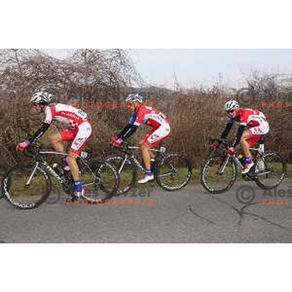 Radoslav Rogina, Kristijan Fajt, Marko Kump of Adria Mobil during Grand Prix of Izola UCI professional race, Izola, Slovenia on February 28, 2015