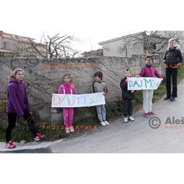 Fans in Gazon during Grand Prix of Izola UCI professional race, Izola, Slovenia on February 28, 2015