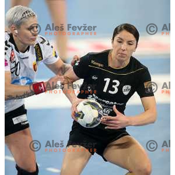 Mirjeta Bajramoska of Krim Mercator in action during handball match between RK Krim Mercator and Vardar in EHF Champions Leauge, played in Arena Stozice, Ljubljana, Slovenia on March 6, 2015