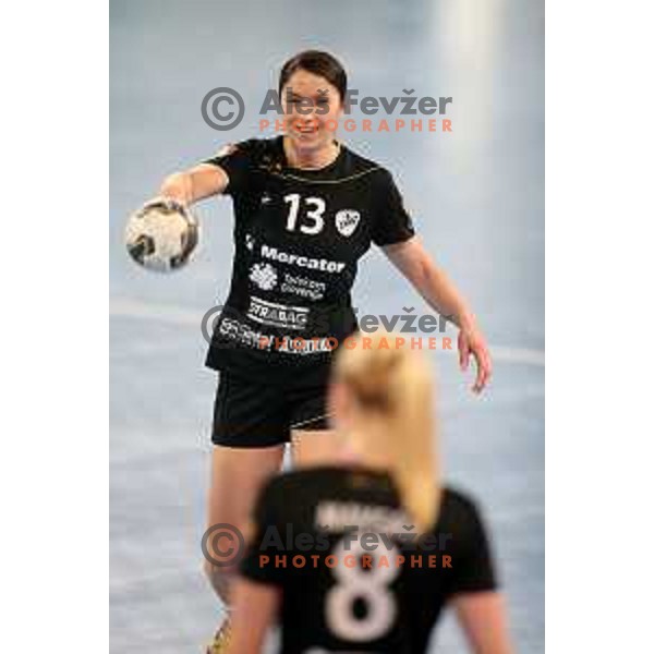 Mirjeta Bajramoska of Krim Mercator in action during handball match between RK Krim Mercator and Vardar in EHF Champions Leauge, played in Arena Stozice, Ljubljana, Slovenia on March 6, 2015