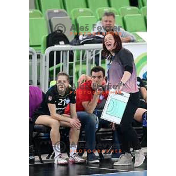 Marta Bon, head coach of Krim Mercator in action during handball match between RK Krim Mercator and Vardar in EHF Champions Leauge, played in Arena Stozice, Ljubljana, Slovenia on March 6, 2015