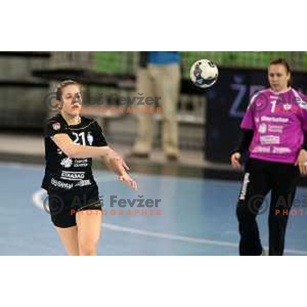 Alja Jankovic of Krim Mercator in action during handball match between RK Krim Mercator and Vardar in EHF Champions Leauge, played in Arena Stozice, Ljubljana, Slovenia on March 6, 2015