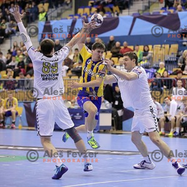 David Razgor of Celje Pivovarna Lasko in action during EHF Champions league handball match Celje PL- Chekovski in Zlatorog Hall, Celje, Slovenia on February 21, 2015