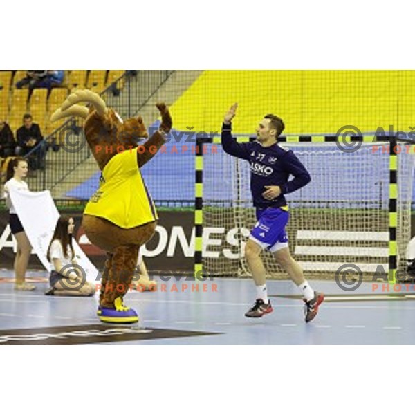 Luka Zvizej of Celje Pivovarna Lasko in action during EHF Champions league handball match Celje PL- Chekovski in Zlatorog Hall, Celje, Slovenia on February 21, 2015