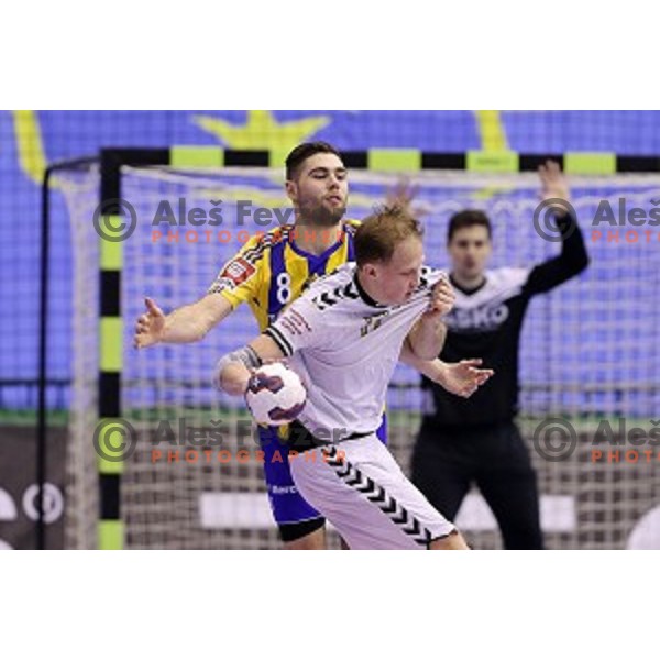 Blaz Janc of Celje Pivovarna Lasko in action during EHF Champions league handball match Celje PL- Chekovski in Zlatorog Hall, Celje, Slovenia on February 21, 2015