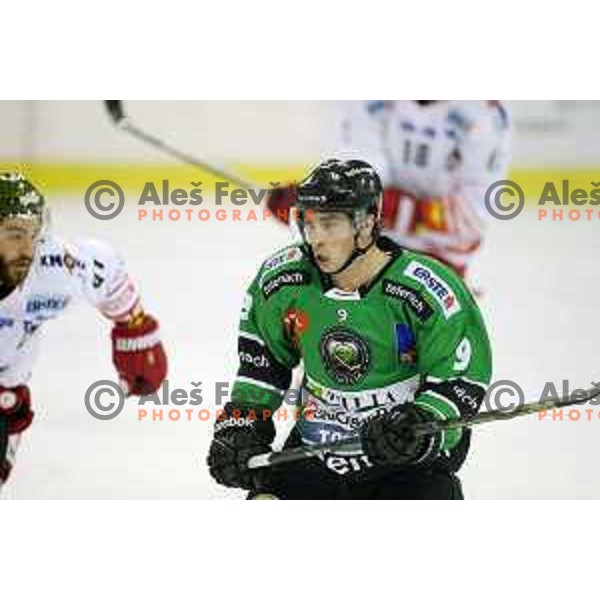 Hunter Bishop of Telemach Olimpija in action during EBEL league ice-hockey match Telemach Olimpija-Bolzano in Tivoli Hall, Ljubljana, Slovenia on March 1, 2015