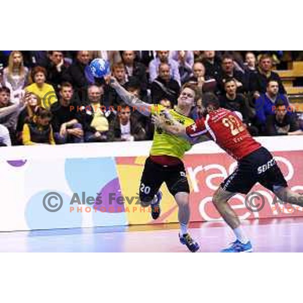 Stas Skube of Gorenje Velenje in action during EHF Cup handball match between Gorenje Velenje (SLO) and Pfadi Winterthur (SUI) in Red Hall, Velenje, Slovenija on March 8, 2015