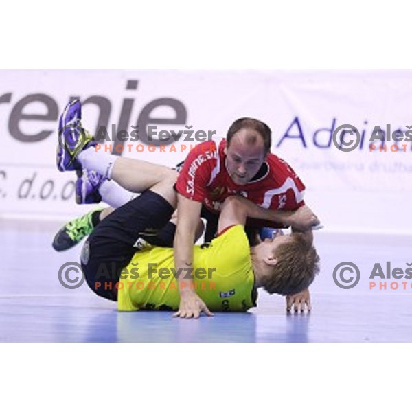 Stas Skube of Gorenje Velenje in action during EHF Cup handball match between Gorenje Velenje (SLO) and Pfadi Winterthur (SUI) in Red Hall, Velenje, Slovenija on March 8, 2015