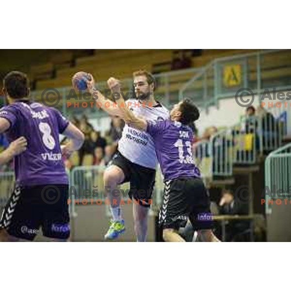 Patrik Leban, Tadej Sok in action during handball match Maribor Branik - Riko Ribnica, 1. NLB Leasing liga, Maribor, Tabor Hall, 8.3.2015