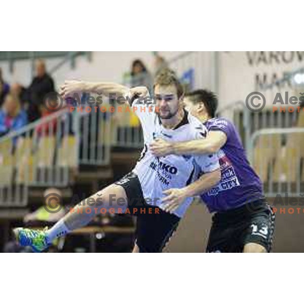 Patrik Leban, Tadej Sok in action during handball match Maribor Branik - Riko Ribnica, 1. NLB Leasing liga, Maribor, Tabor Hall, 8.3.2015