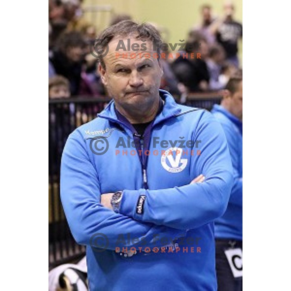 Ivan Vajdl, head coach of Gorenje Velenje in action during EHF Cup handball match between Gorenje Velenje (SLO) and Pfadi Winterthur (SUI) in Red Hall, Velenje, Slovenija on March 8, 2015