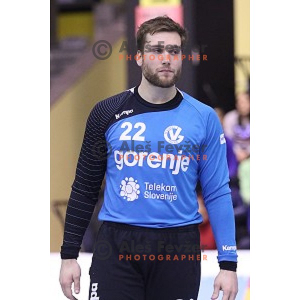 Klemen Ferlin of Gorenje Velenje in action during EHF Cup handball match between Gorenje Velenje (SLO) and Pfadi Winterthur (SUI) in Red Hall, Velenje, Slovenija on March 8, 2015