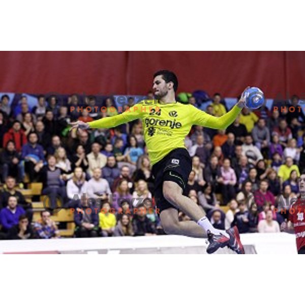 Mario Sostaric of Gorenje Velenje in action during EHF Cup handball match between Gorenje Velenje (SLO) and Pfadi Winterthur (SUI) in Red Hall, Velenje, Slovenija on March 8, 2015