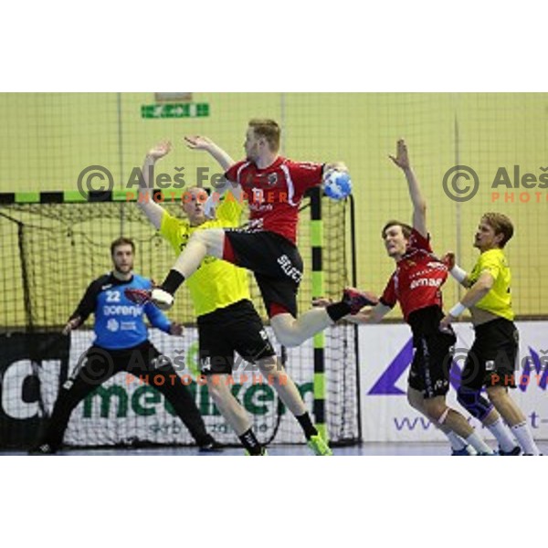 of Gorenje Velenje in action during EHF Cup handball match between Gorenje Velenje (SLO) and Pfadi Winterthur (SUI) in Red Hall, Velenje, Slovenija on March 8, 2015