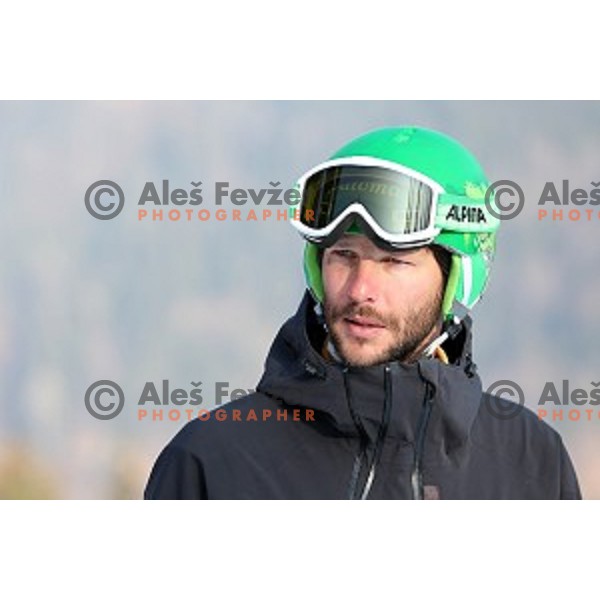 Andrej Jerman at Course inspection before first run of AUDI FIS Ski World Cup Giant Slalom - 54.Vitranc Cup in Kranjska gora, Slovenia on March 14, 2015